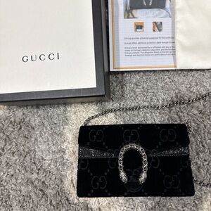 Gucci Mini Black Velvet Clutch with Silver Chain